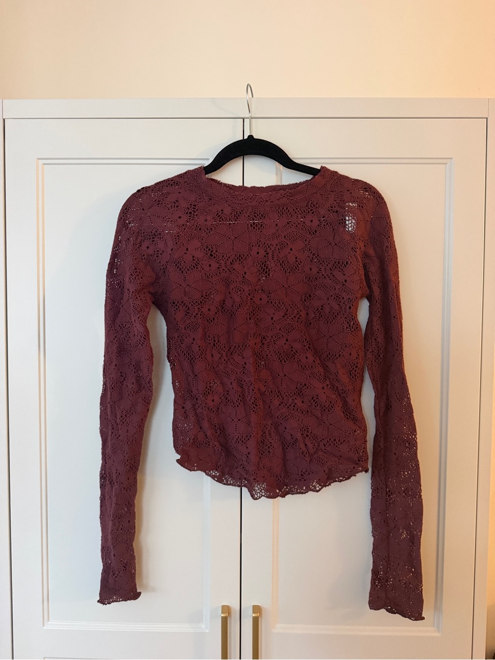 Womens Lace Long-Sleeve Top in Maroon Free People